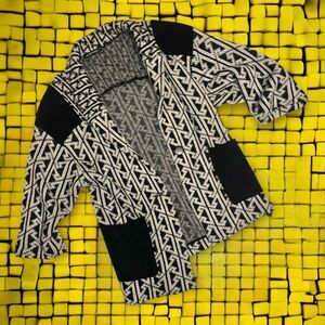 Vintage 80’s IB DIFFUSION Oversized Long Thick Cardigan Coat Black White Sz S